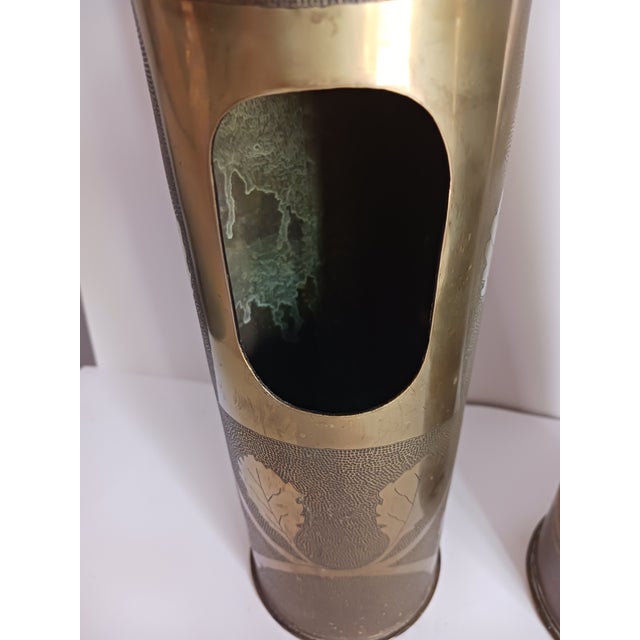 Brutalist Antique French Ww1 Trench Art Vases Brass Set of 3 All Different For Sale - Image 3 of 12