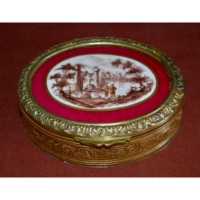 Antique Brass Jewelry Box French Classical Porcelain Vignette For Sale - Image 10 of 18
