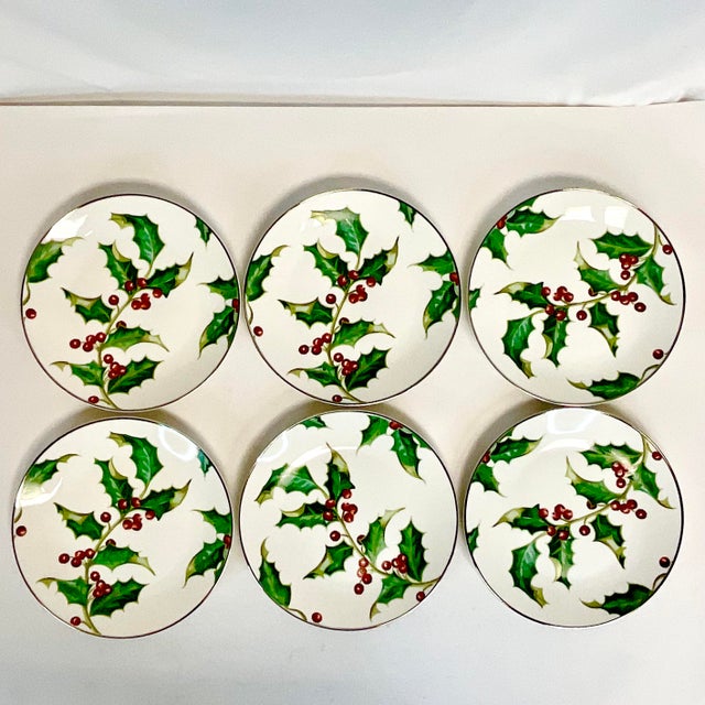 American 2001 Americana Hollywood Regency Restoration Hardware Holly Berry Salad Plates - Set of 6, Christmas For Sale - Image 3 of 15