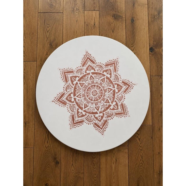 1970s Wood Mandala Table Hand Painted For Sale - Image 4 of 4