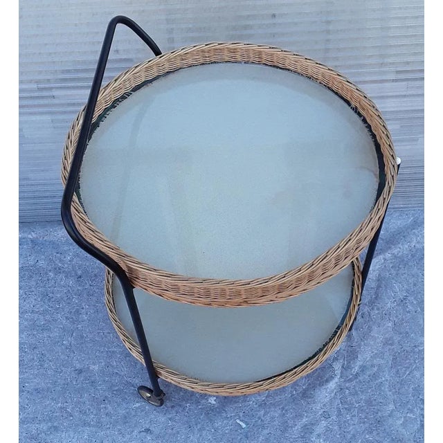 Tripod Tea Trolley with Black Lacquered Iron Frame, Castors & Removable Basket Trays, 1970s For Sale - Image 3 of 7