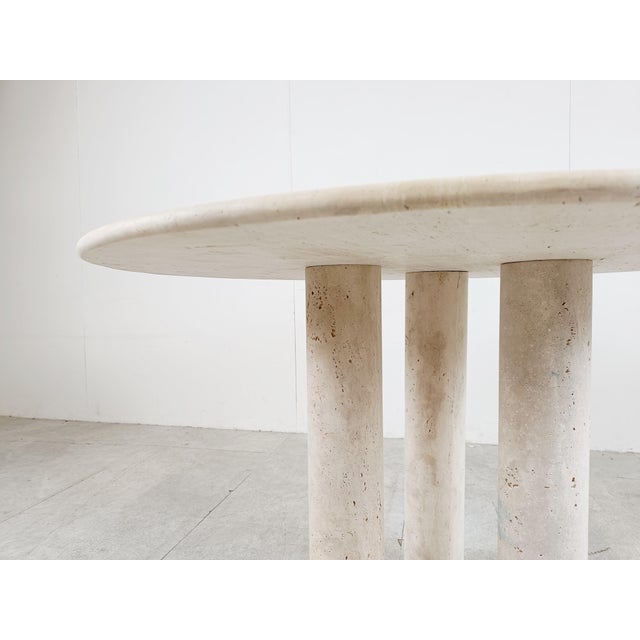 1970s Italian Round Travertine Dining Table, 1970s For Sale - Image 5 of 10