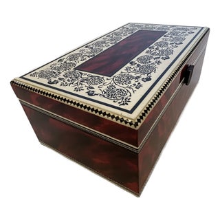 One of a Kind Artist Painted Decorative Red Faux Tortoise Box For Sale