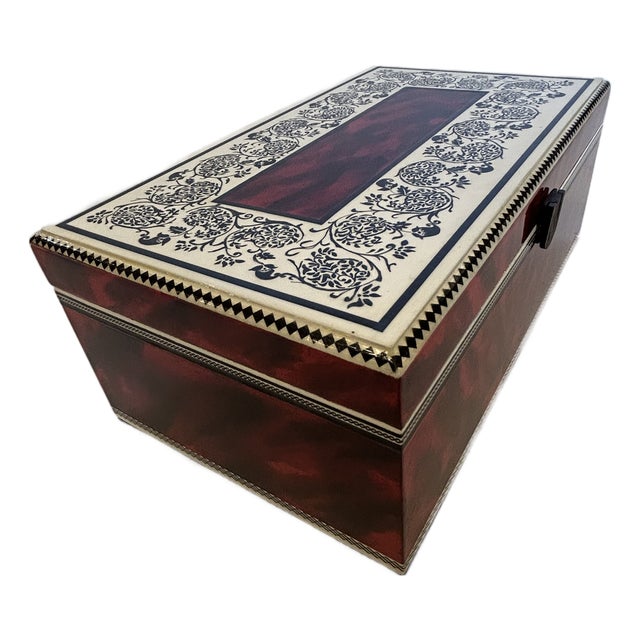 One of a Kind Artist Painted Decorative Red Faux Tortoise Box For Sale