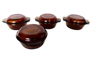 Fire-King Amber Bowls With Lids - Set of 4