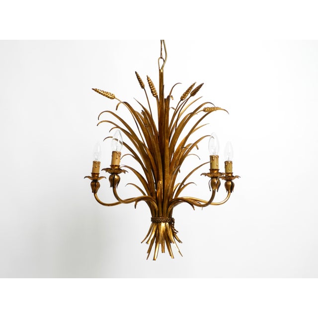 Large Gold-Plated 5-Arm Tall Metal Chandelier by Hans Kögl, 1970s For Sale - Image 17 of 17
