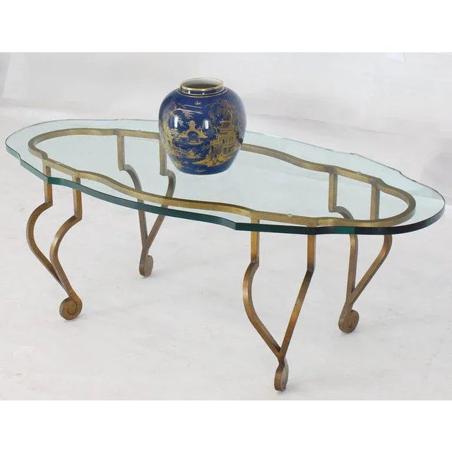 Metal 1970s Mid-Century Modern Oval Glass Gold Wrought Iron Base Coffee Table For Sale - Image 7 of 13