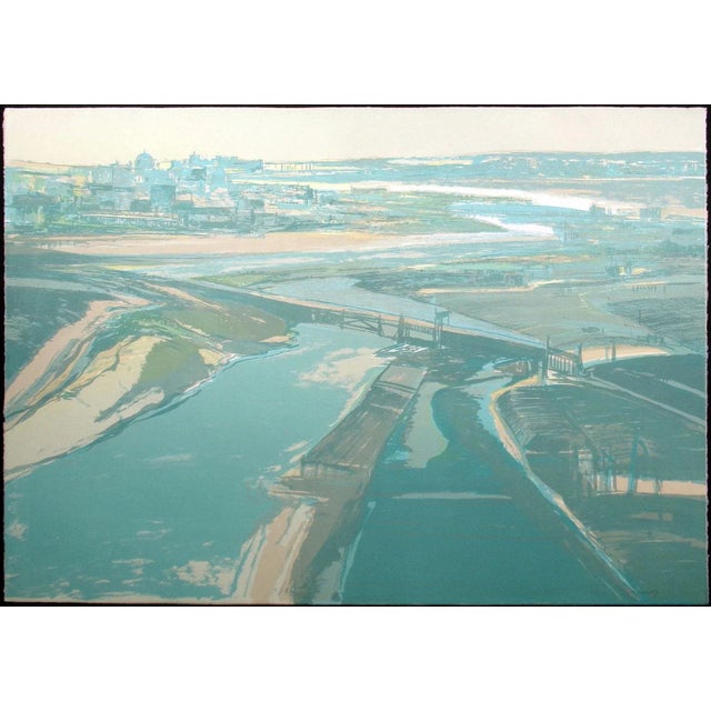 Impressionist 1980s "River City" Cityscape Aerial Lithograph Print by James Conaway For Sale - Image 3 of 3