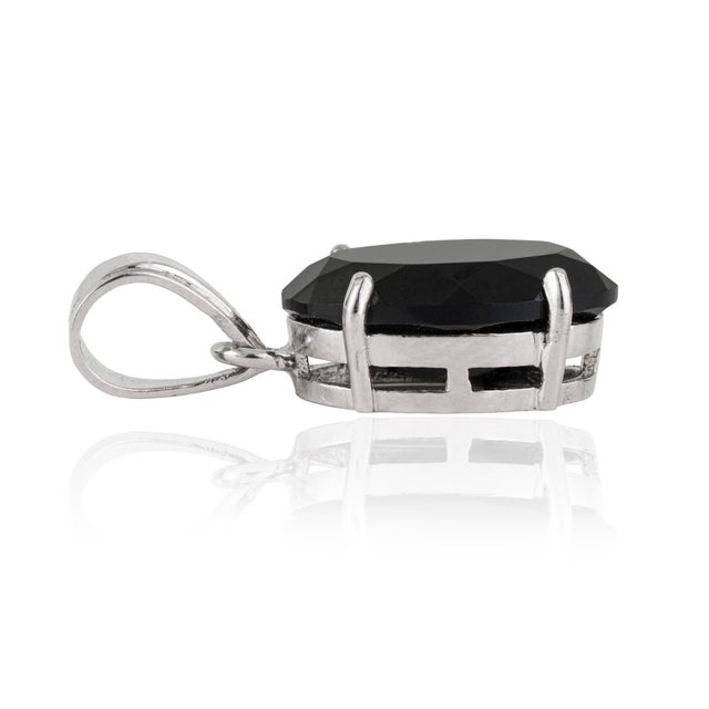 Not Yet Made - Made To Order Minimalist Prong Set Oval 7.29 Ct Black Onyx Solitaire Pendant in 925 Sterling Silver For Sale - Image 5 of 12