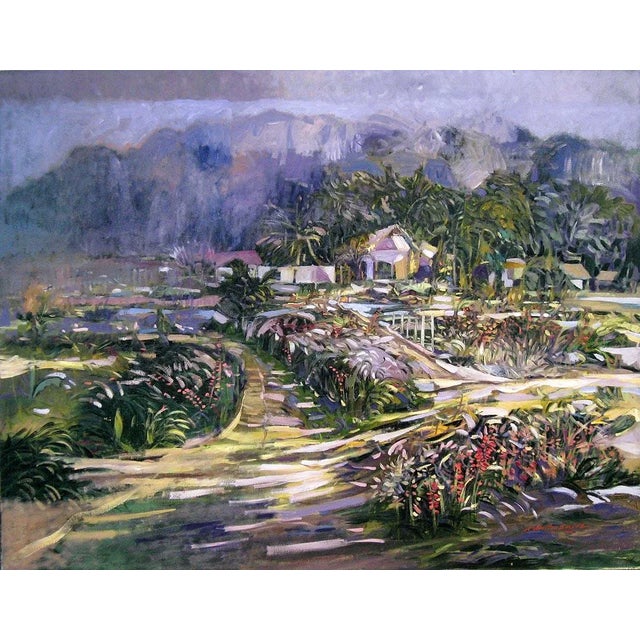1980s "Upcountry Maui" Hawaiian Landscape Aerial View Oil Painting by R. Bolton Smith For Sale