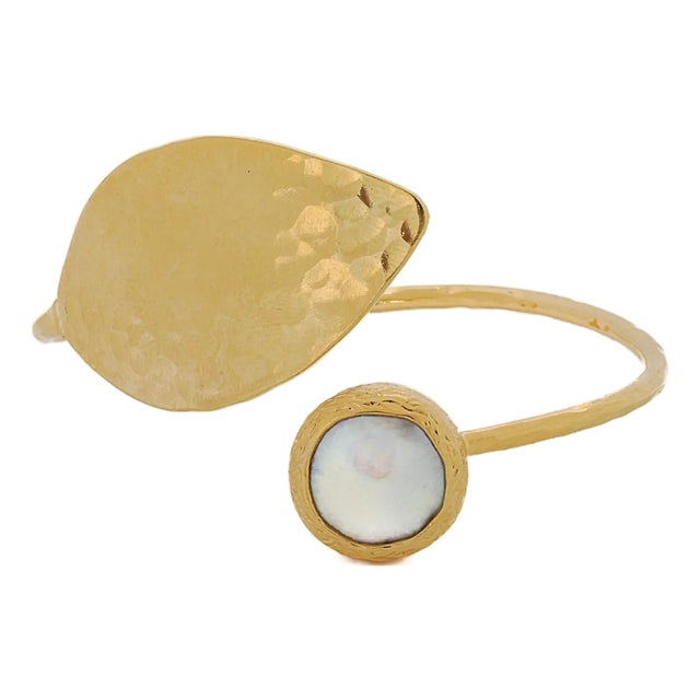 Cleopatra Gold Leaf & Pearl Stone Cuff Bracelet For Sale