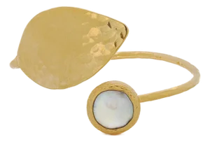 Cleopatra Gold Leaf & Pearl Stone Cuff Bracelet