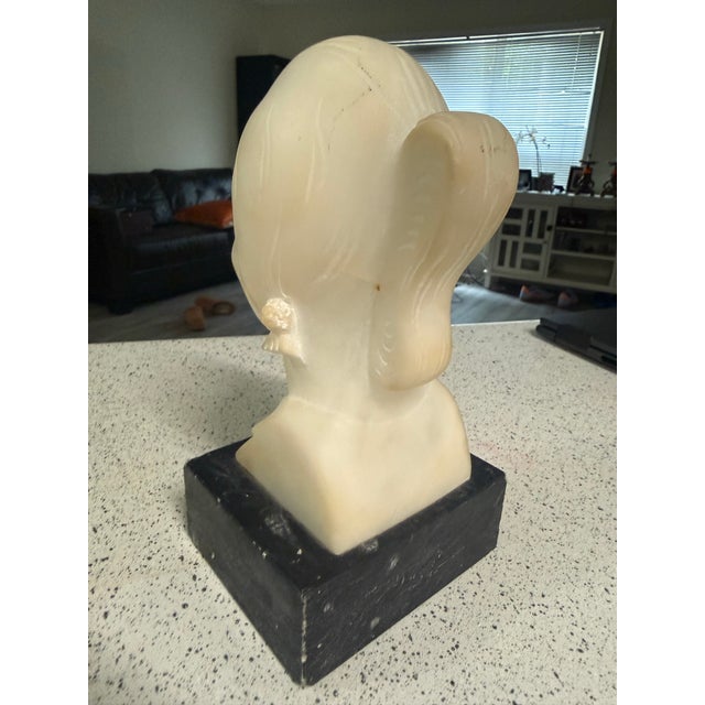 Art Deco Early 20th Century Italian Marble Bust of Girl Child Italian Art Deco Alabaster For Sale - Image 3 of 7