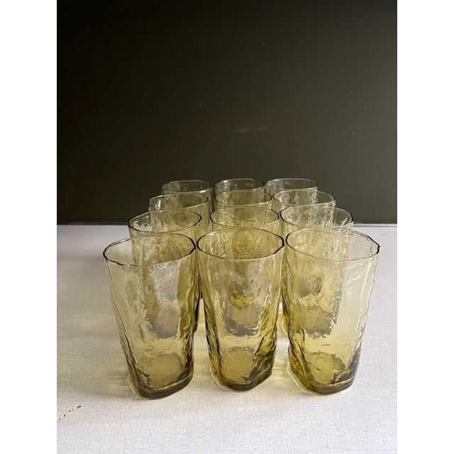 Late 20th Century Tall Yellow Textured Tumbler Glasses - Set of 12 For Sale - Image 10 of 10