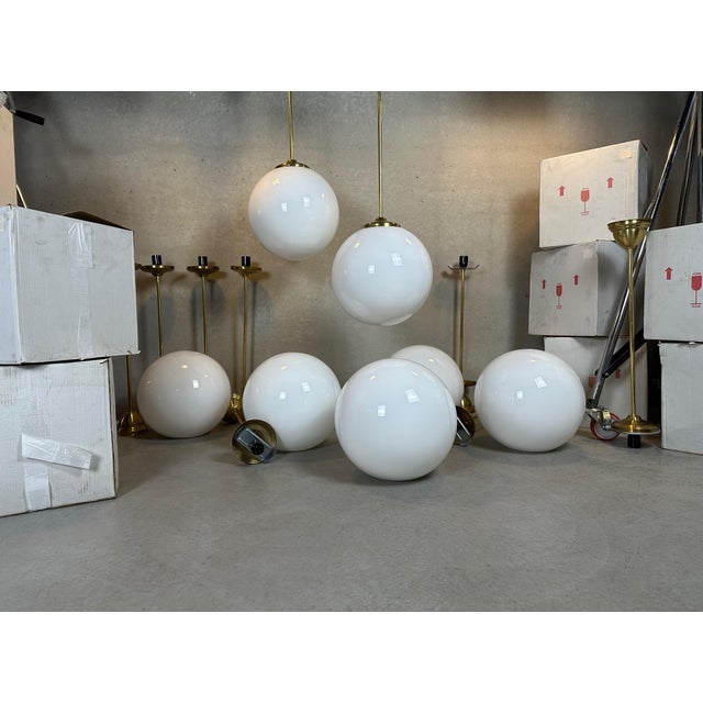 Art Deco Hanging Lamp in Opaline and Brass For Sale - Image 3 of 15