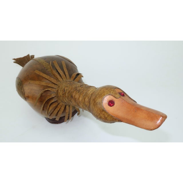 Mid 20th Century Mid 20th Century Italian Leather Covered Glass Duck Decanter For Sale - Image 5 of 13
