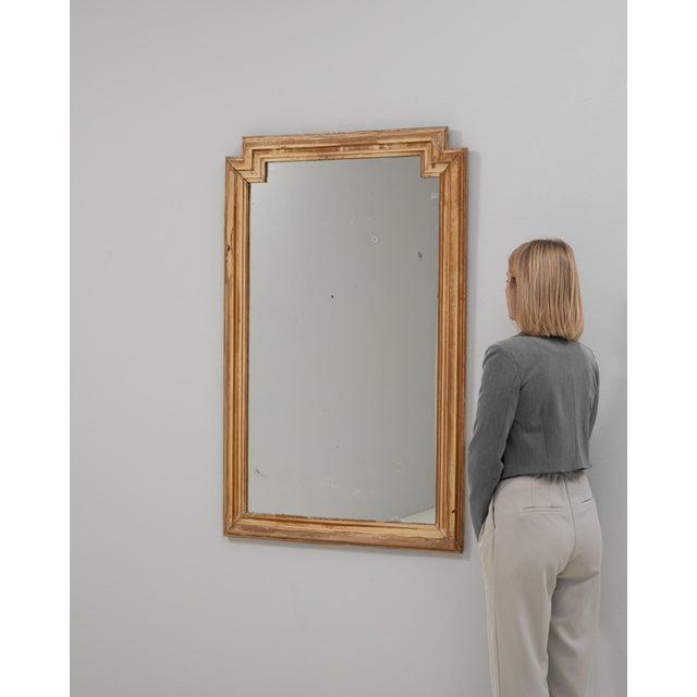 1900s French Geometric Stepped-Frame Wooden Wall Mirror For Sale - Image 10 of 18