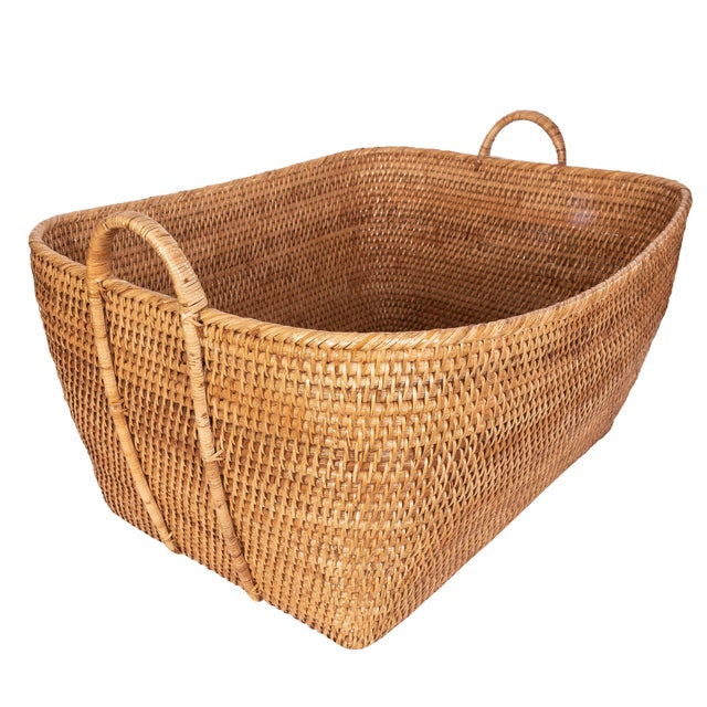Boho Chic Artifacts Saboga Home Everything Basket with Hoop Handles in Honey Brown - 31" For Sale - Image 3 of 9
