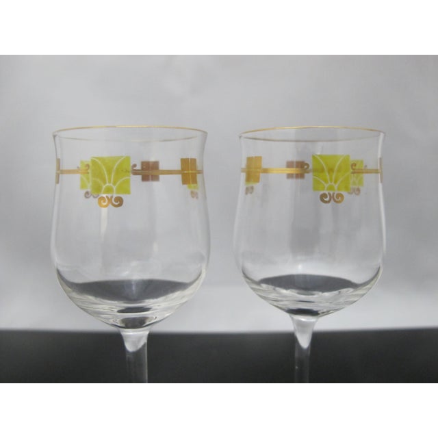 Mid-Century Modern Mid 20th Century MCM Mid Century Modern Gold & Green Enamel Crystal Aperitif Cordial Glass Pair For Sale - Image 3 of 8