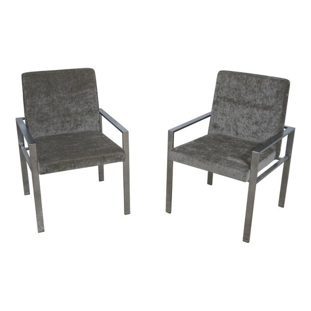 Pair Mid Century Modern Steel Armchairs For Sale