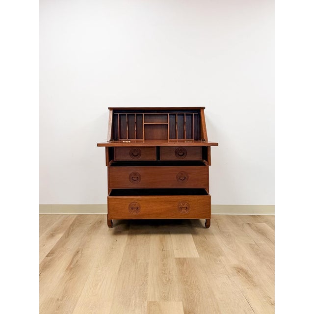 Wood Mid 20th Century Rare Oriental Rosewood Secretary Writing Desk Fold Out Sheraton Hotel Provenance For Sale - Image 7 of 15