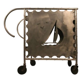 Mid-Century Aluminum Nautically Themed Bar Cart W/ Sailboat Cutouts, 2 Available For Sale