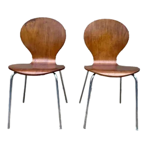 Pair of Mid Century Series 7 Style Bent Plywood Farfalla Side Chairs With Cushions