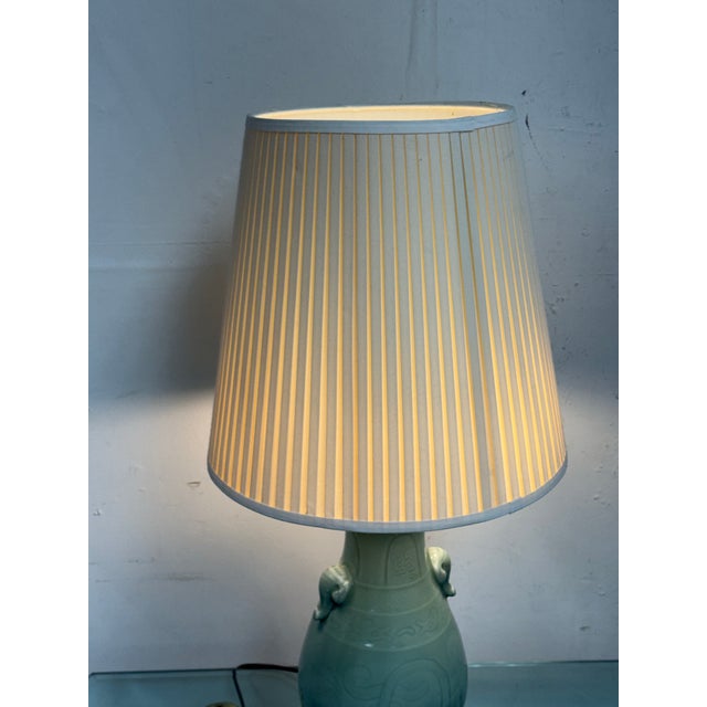 Late 20th Century Chinoiserie Celadon Table Lamp, Vintage For Sale - Image 5 of 12