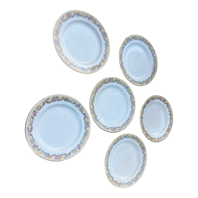 Vintage United Wilson Porcelain Plates With Floral Edges- Set of 6 For Sale