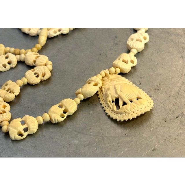 Art Deco Carved Bone Beaded Elephant Necklace For Sale - Image 3 of 6