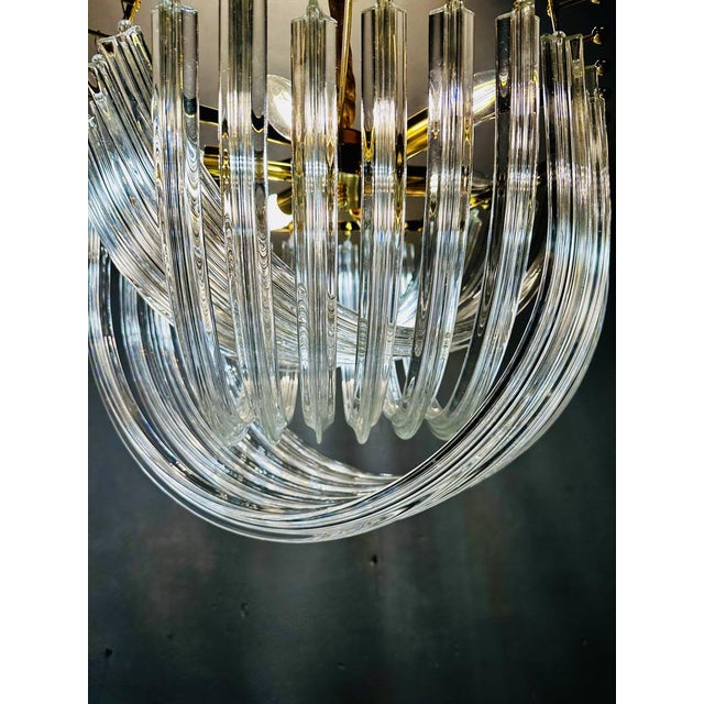 Three-lobe chandelier in perfect condition from a hotel, a pair available, the height is adjustable via the chain, the...