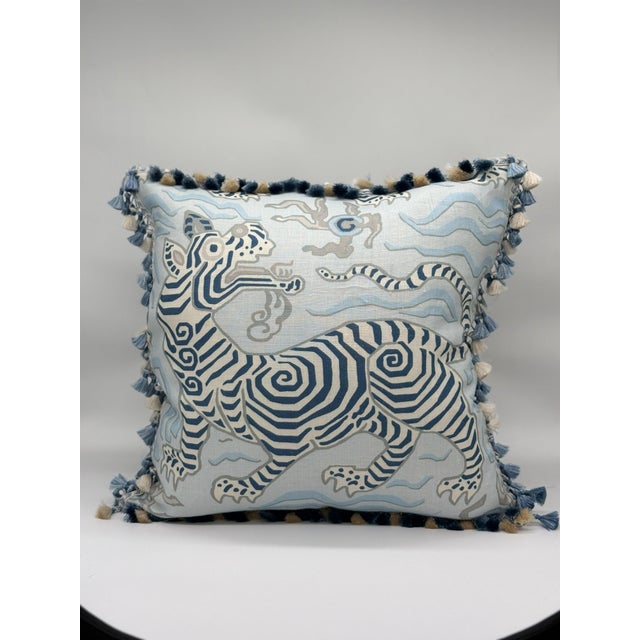 2020s Clarence House Tibet Pillow Cover in Pale Blue With Tassel Trim For Sale - Image 5 of 5