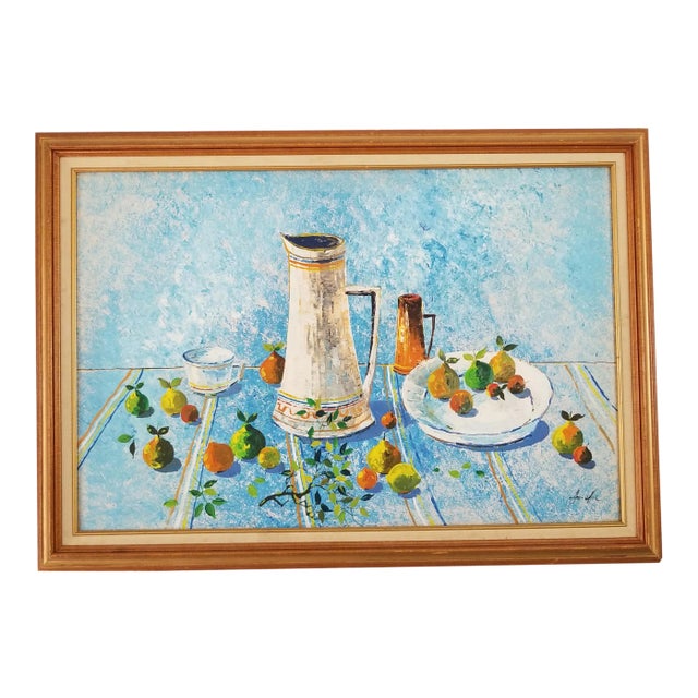 Vintage Abstract Signed Still Life Colorful Oil on Canvas Painting For Sale