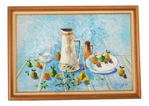 Vintage Abstract Signed Still Life Colorful Oil on Canvas Painting