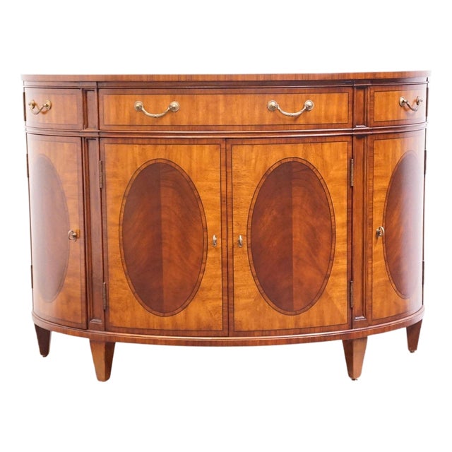 Ethan Allen Townhouse Collection Traditional Hepplewhite Revival Mahogany Inlaid 50" Demilune Console / Buffet 30-6205 For Sale