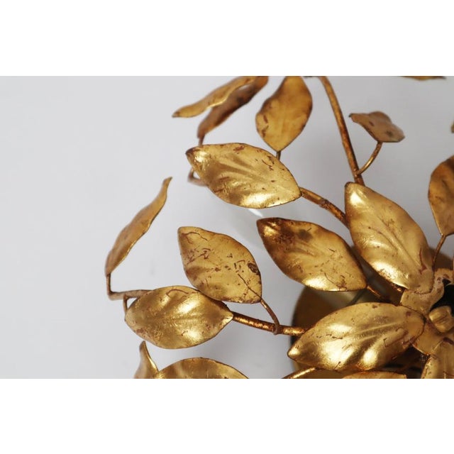Hollywood Regency Gilt Flush Mount with Branches and Leaves, 1970s For Sale - Image 6 of 17