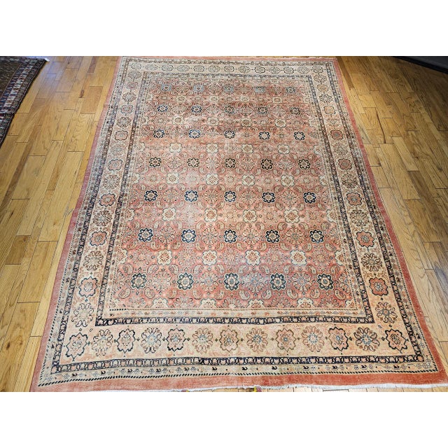 Textile Vintage Mahal Sultanabad Rug, Hand-Knotted Wool, Geometric Pattern, 10x14, Pale Pink & Ivory For Sale - Image 7 of 10