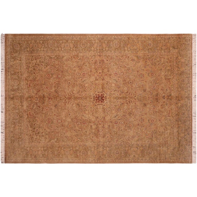 Taupe 1990's Pak-Persian Taupe/Green Wool Rug - 6'1'' X 9'8'' For Sale - Image 8 of 9