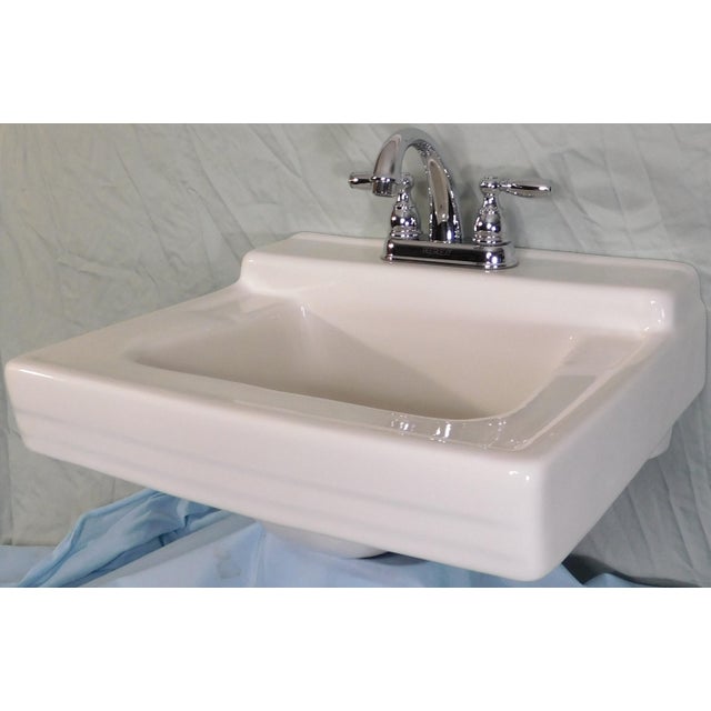 1963 Vintage Standard Sanitary Manufacturing Company Wall-Mounted Porcelain Sink For Sale - Image 4 of 17