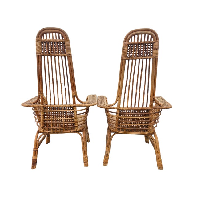 Beautiful pair of wicker chairs from 1960's attributed to Russel Wright design. in unique mid- century style.