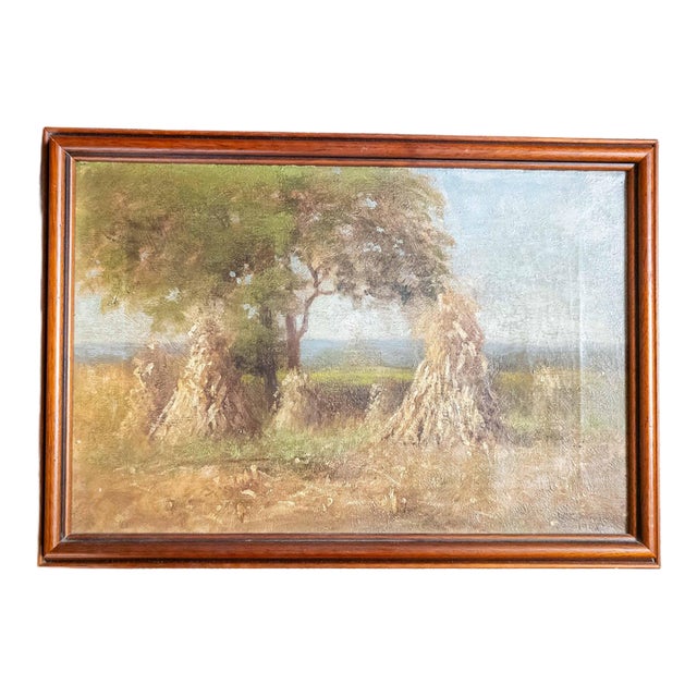 20th Century American Tonalist Fall Landscape With Corn Stalks by William Charles Stevens For Sale