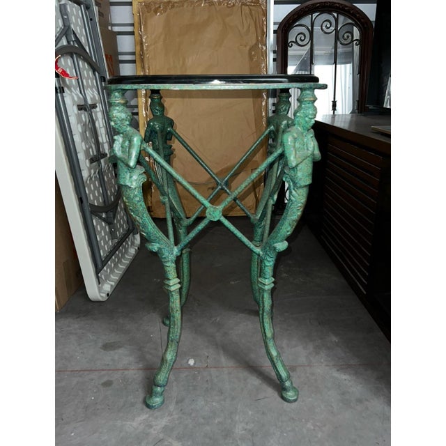 Victorian Vintage Praying Man Ornate Pedastal/Accent Table Metal and Base For Sale - Image 4 of 10
