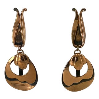 Signed Renoir Mid-Century Copper Oversized Dangle Earrings, United States For Sale