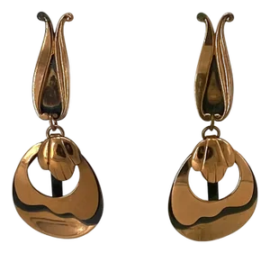 Signed Renoir Mid-Century Copper Oversized Dangle Earrings, United States