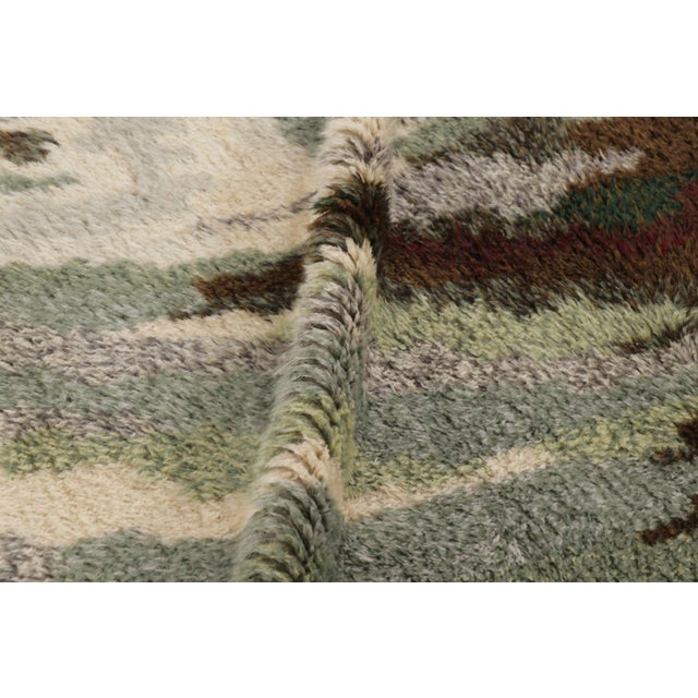 Textile Vintage Swedish Rya Rug, Cream, Sage and Brown Abstract Pattern - Rug & Kilim For Sale - Image 7 of 10