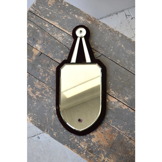 Victorian Antique Victorian Velvet + Beveled Glass Sorcerer's Mirror, Circa Late 19th Century For Sale - Image 3 of 16