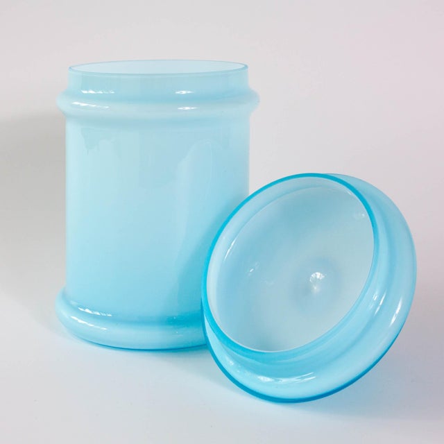 Portuguese Light Blue Opaline Jar, 1960s For Sale - Image 4 of 15