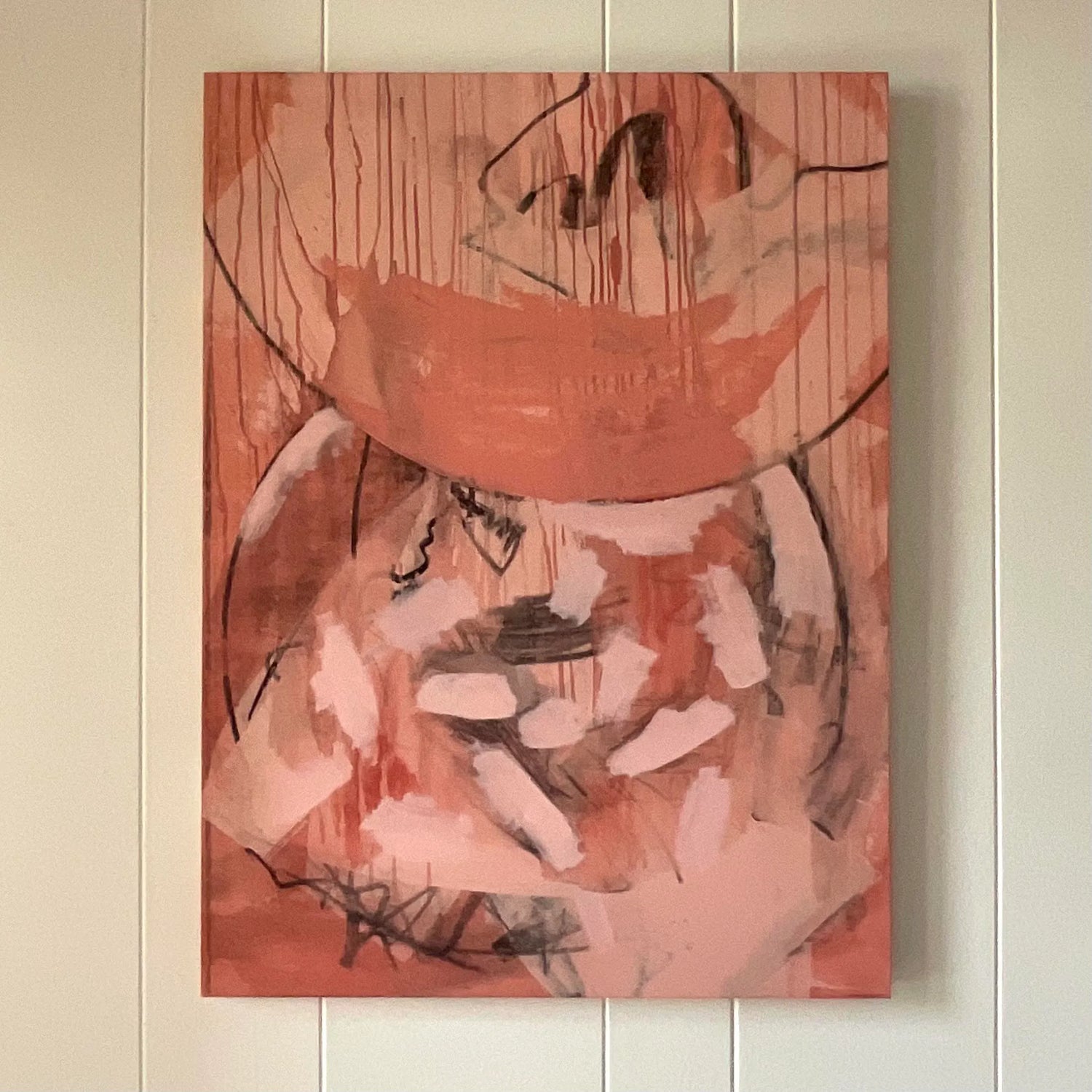 Mid 20th Century Vintage Boho Signed Abstract Original Oil Painting on Canvas - Side view