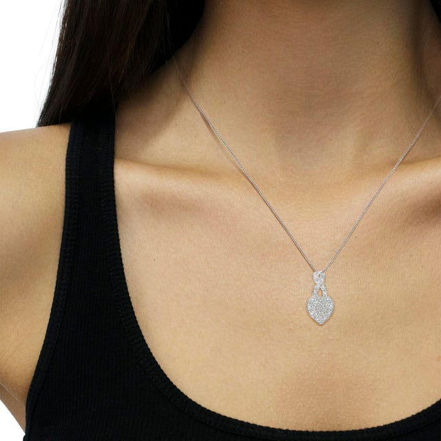 Haus of Brilliance .925 Sterling Silver 1/3 Cttw Diamond Awareness Ribbon Halo Heart 18" Pendant Necklace (I-J Color, I2-I3 Clarity) For Sale - Image 4 of 5