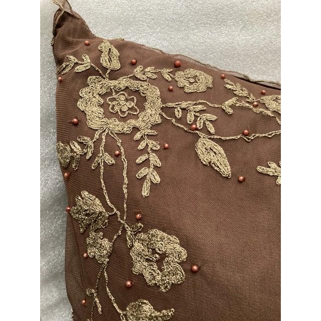 Spanish Floral Embellished Tulle Veil Decorative Pillow Sham Cover 2 Pc Set For Sale - Image 4 of 11